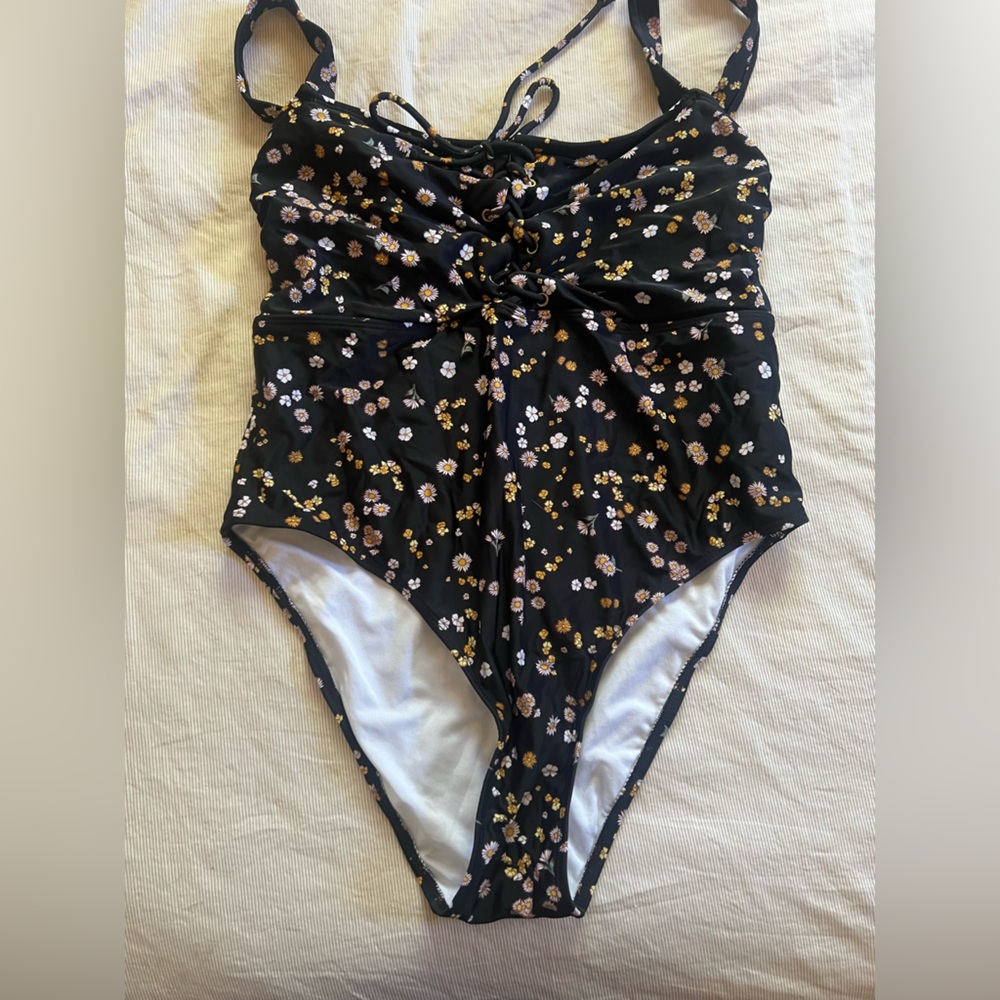 Black floral one piece